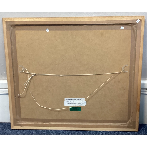 99 - JULIA BASTIAN: (British, 20th Century): A framed and glazed watercolour depicting the village of Bro... 