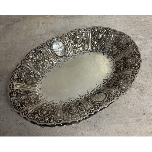 151 - GLASGOW: A fine and rare pair of Scottish silver Cellini pattern fruit dishes embossed with figures.... 