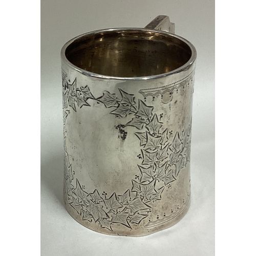 161 - CHESTER: A Victorian silver christening mug with engraved leaf decoration. Approx. 101 grams. Est. £... 