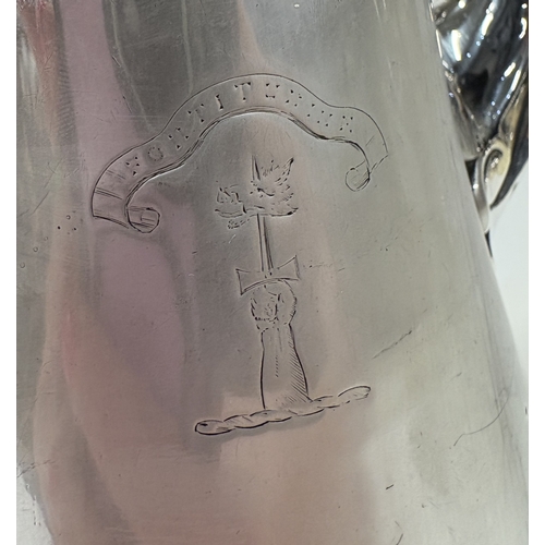 86 - A George III silver coffee pot with crested decoration. London 1756. By Richard Gurney & Thomas Cook... 