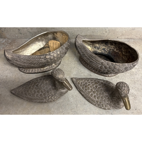 45 - A good pair of Old Sheffield Plate ducks with textured bodies. Est. £50 - £80.