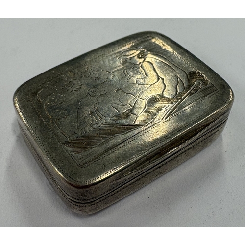 199 - A rare silver vinaigrette with engraved scene of man and dog. Birmingham 1811. By Mathew Linwood. Ap... 