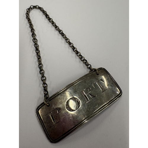 330 - A 19th Century George III silver wine label for 'Port'. Maker's mark only. Circa 1790 - 1804. By Geo... 