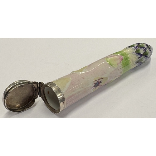 205 - A 19th Century silver-mounted porcelain box in the form of an asparagus tip. Approx. 58 grams of gro... 