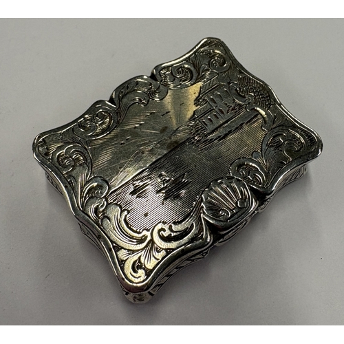 429 - A Victorian silver castle top vinaigrette depicting river scene. Birmingham 1845. By Edward Smith. A... 