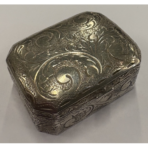 432 - An engraved Sterling silver pill box with hinged cover, marked to base. Approx. 22 grams. Est. £50 -... 