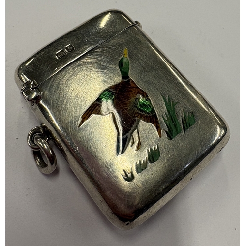 447 - CHESTER: A silver and enamelled vesta case depicting a duck. 1906. By JMB. Approx. 36 grams. Est. £4... 