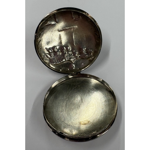 452 - A Continental silver box with hinged cover engraved with scene of Bethlehem. Marked 833. Approx. 21 ... 