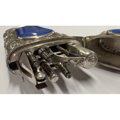 463 - A rare 18th Century silver etui with blue stone decoration complete with contents. Circa 1770. Appro... 