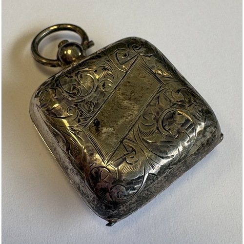 600 - A square engraved silver sovereign case with loop top. Birmingham 1908. Approx. 16 grams. Est. £30 -... 