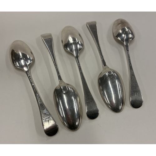 682 - A set of five silver spoons with crested decoration. London, circa 1759. By Ebenezer Coker & Thomas ... 