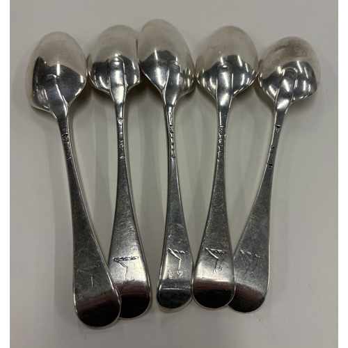 682 - A set of five silver spoons with crested decoration. London, circa 1759. By Ebenezer Coker & Thomas ... 
