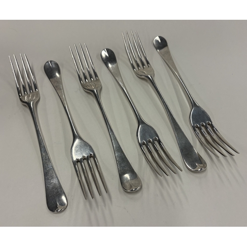 683 - A set of six silver table forks with crested decoration. London 1790. By Peter & Jonathan Bateman. A... 
