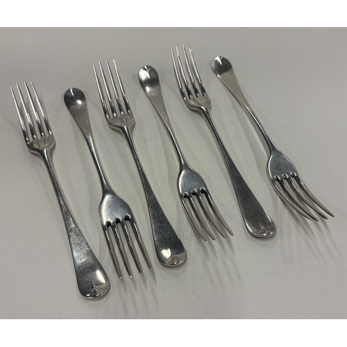 684 - A set of six silver table forks with crested decoration. London 1790. By Peter & Jonathan Bateman. A... 