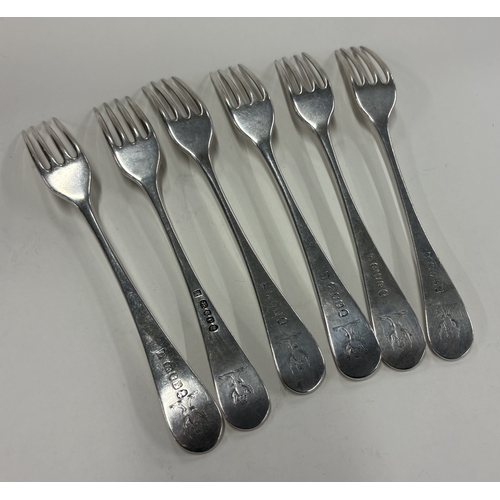 684 - A set of six silver table forks with crested decoration. London 1790. By Peter & Jonathan Bateman. A... 