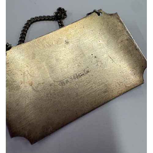 555 - A Concorde silver wine label for 'Sherry'. Birmingham 1986. By British Airways. Approx. 15 grams. Es... 