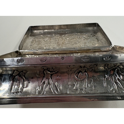 597 - A 19th Century Continental silver table snuff box with embossed decoration. Approx. 194 grams. Est. ... 