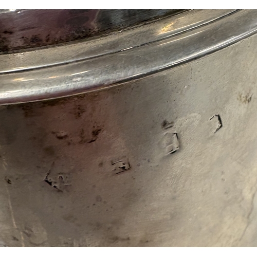 703 - A plain Georgian silver domed-top tankard on reeded base, marked to lid, handle and body. London 173... 