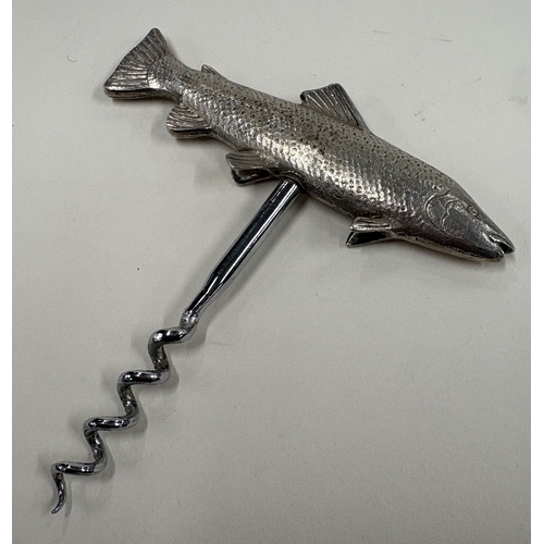 705 - An unusual silver corkscrew in the form of a fish with textured body. Birmingham. By J B Chatterley ... 