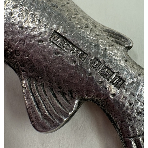 705 - An unusual silver corkscrew in the form of a fish with textured body. Birmingham. By J B Chatterley ... 