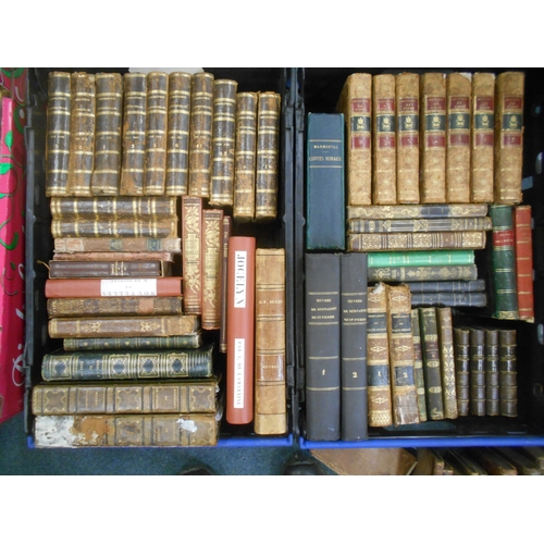 357 - BOOKS: OF FRENCH INTEREST: 2 boxes of French books, mostly leather bindings. Est. £50 - £80.