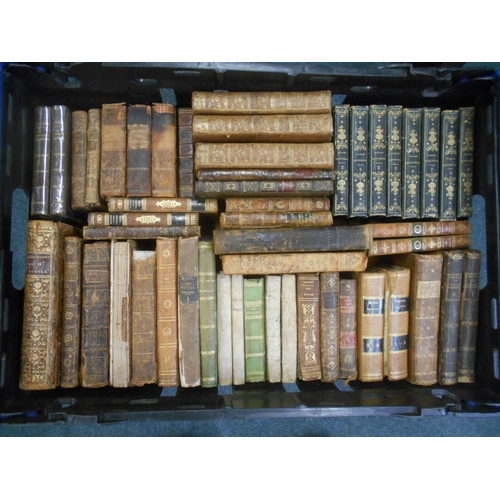 361 - BOOKS: OF FRENCH INTEREST: A box of leather bound books, 19th & early 18th Century. Est. £60 - £80.