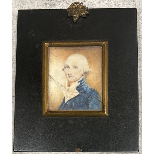 404 - A framed and glazed miniature portrait depicting Captain Gosset R N. Dated 1835. Est. £50 - £80.