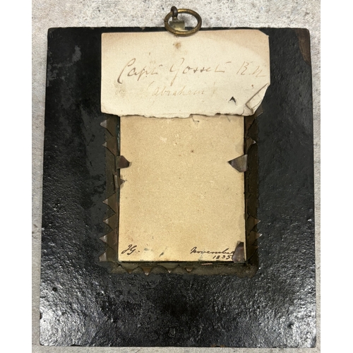 404 - A framed and glazed miniature portrait depicting Captain Gosset R N. Dated 1835. Est. £50 - £80.