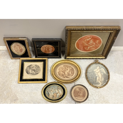 419 - A selection of eight various round and oval stipple type engravings. Est. £100 - £150.