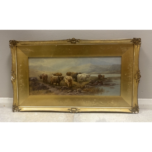 433 - THOMAS ROWDEN (BRITISH, 1842-1926): A gilt framed and glazed watercolour depicting cattle on Dartmoo... 