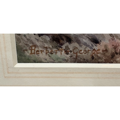443 - HERBERT GEORGE (British, 19th Century): A gilt framed and glazed watercolour depicting a rocky crag ... 