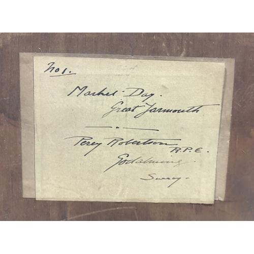 452 - PERCY ROBERTSON (British, 1869 - 1934): A gilt framed and glazed watercolour depicting a Victorian s... 