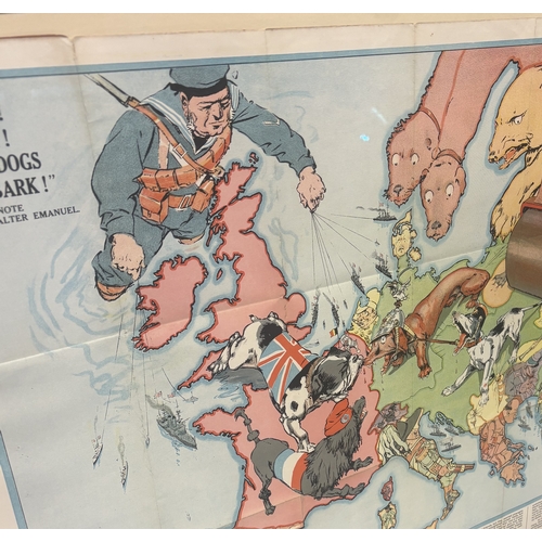 468 - A framed and glazed WW1 colour lithographic serio-comic map published by G. W. Bacon & Co. Ltd. 1914... 