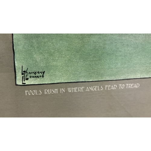 477 - A large framed and glazed Lance Thackeray print entitled 'Fools Rush in Where Angels Fear to Tread' ... 