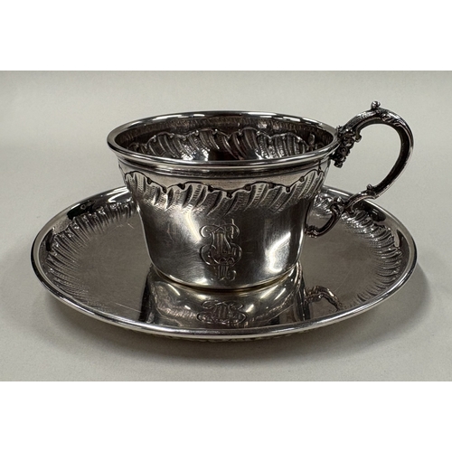 2 - BOULENGER: An attractive French silver teacup and saucer with chased decoration. Approx. 127 grams. ... 