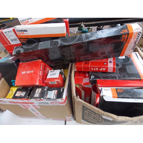 113 - TWO BOXES CONTAINING A LARGE QUANTITY OF CAR AIR AND OIL FILTERS TO INCLUDE CHAMPION, COOPERS, FILTR... 