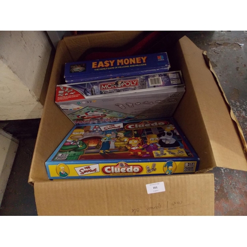 161 - A BOX CONTAINING CHILDREN'S TOYS, GAMES ETC