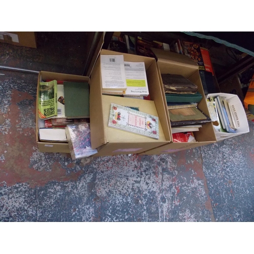 172 - SIX BOXES CONTAINING MIXED BOOKS, PICTURE FRAMES ETC