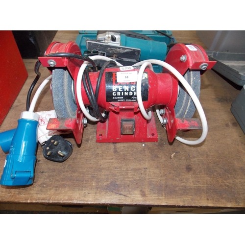 63 - A RED POWER DEVIL PDW5009 ELECTRIC TWIN WHEEL BENCH GRINDER W/O