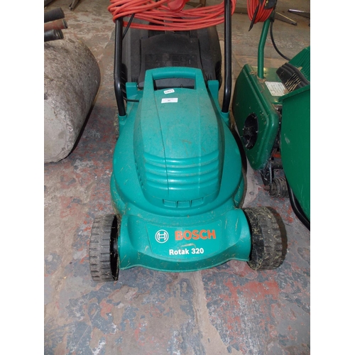 95 - A GREEN BOSCH ROTAK 320 ELECTRIC LAWN MOWER WITH GRASS COLLECTOR W/O