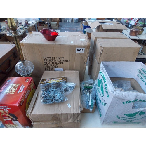 212A - FIVE MIXED BOXES CONTAINING SOLDIERS, GLASS GRAPES, WIND CHIMES, COMMERCIAL DECORATIONS, LIGHT ETC A... 