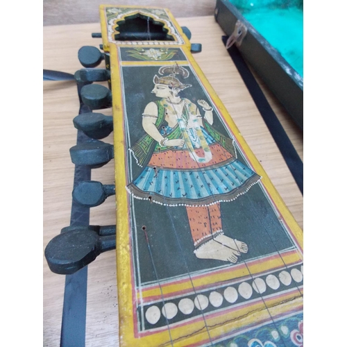 1050 - A DETAILED HAND PAINTED INDIAN MINIATURE WOODEN GUITAR