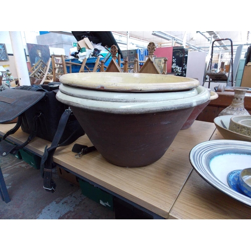 1082 - SIX VARIOUS SIZED VICTORIAN TERRACOTTA DAIRY BOWLS