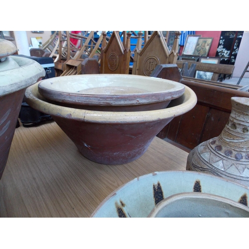 1082 - SIX VARIOUS SIZED VICTORIAN TERRACOTTA DAIRY BOWLS