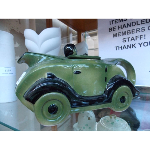 1160 - A GREEN SADDLER STYLE RACING CAR TEAPOT