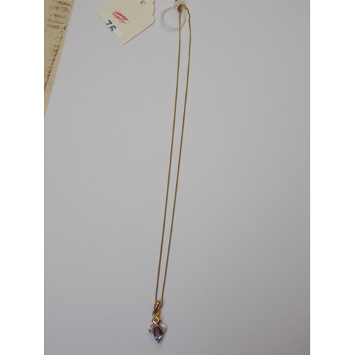 414 - A 9 CARAT GOLD AMETHYST AND DIAMOND PENDANT