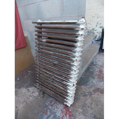 41 - THREE VINTAGE SCHOOL STYLE CAST IRON RADIATORS, ONE MEASURING APPROX 44 X 31 INCHES, ONE 3 FT X 22 I... 