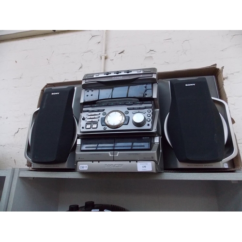 170 - A SONY RXD85 HIFI SYSTEM WITH 3 CD CHANGER, RADIO, GRAPHIC AMPLIFIER, TWIN TAPE AND TWO MATCHING SPE... 