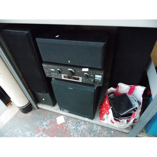 224 - SIX ITEMS OF STEREO EQUIPMENT TO INCLUDE TECHNICS SA DX1050 AV AMP, SONY SUBWOOFER, A PAIR OF ACOUST... 