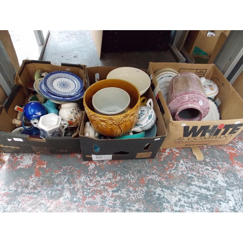 243 - THREE BOXES CONTAINING VARIOUS CHINA AND VASES